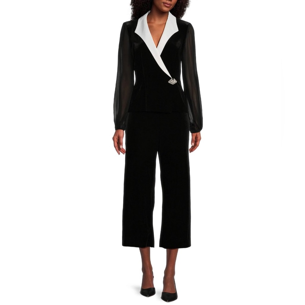 2 PC SET ALEX EVENINGS
Velvet Illusion Sleeve Top Blouse and Pants MP